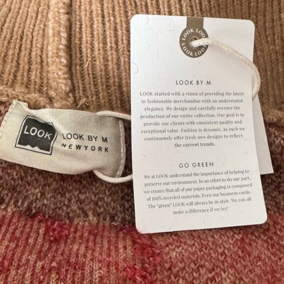 Look by M One Size Tan Wool Blend Cardigan w/Variegated 3D Heart Accents - Picture 9 of 10